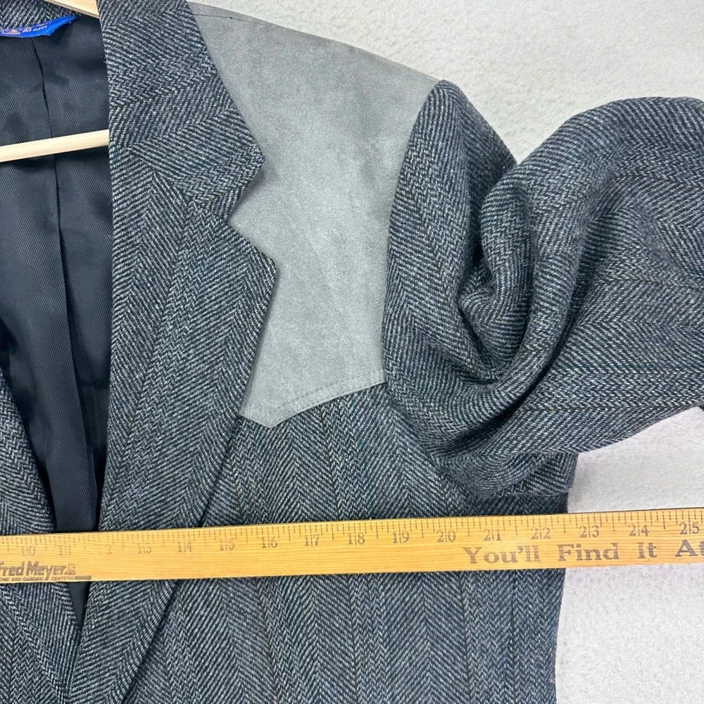 VTG Pendleton Blazer Jacket Mens‎ 44 Long Grey Herringbone Wool/Suede Western